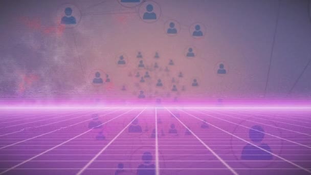 Анимация Сети Соединений Фиолетовом Фоне Глобальные Социальные Медиа Подключения Концепция — стоковое видео