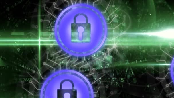 Animation Von Online Sicherheitsschloss Symbolen Über Der Datenverarbeitung Globale Online — Stockvideo