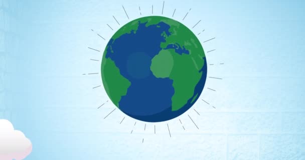 蓝天和蓝云上蓝色和绿色地球的动画 全球环保及环保意识概念数码录影 — 图库视频影像