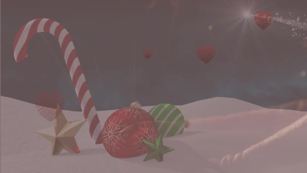 Animering Snö Faller Över Jul Dekoration Jul Tradition Och Firande — Stockvideo