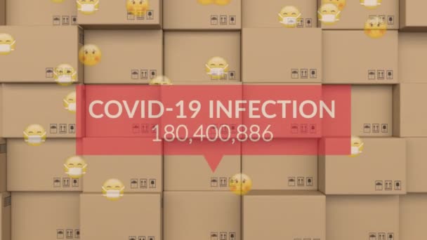 Animação Contador Infecções Vívidas Emojis Doentes Sobre Pacotes Armazém Conceito — Vídeo de Stock