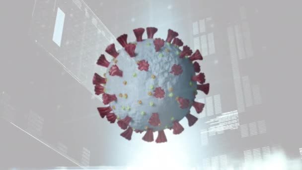Animação Células Covid Processamento Estatístico Conceito Global Pandemia Processamento Dados — Vídeo de Stock