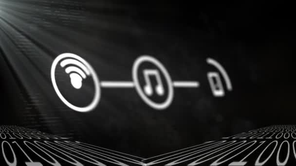 Анимация Иконок Обработки Данных Темном Фоне Глобальная Безопасность Интернета Цифровой — стоковое видео
