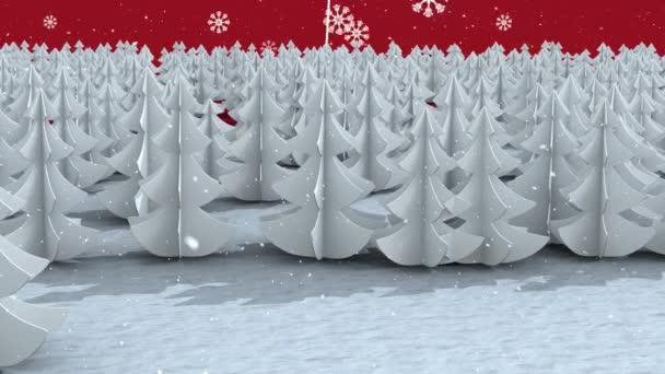 Animation Von Schnee Der Auf Weiße Bäume Wald Fällt Weihnachten — Stockvideo
