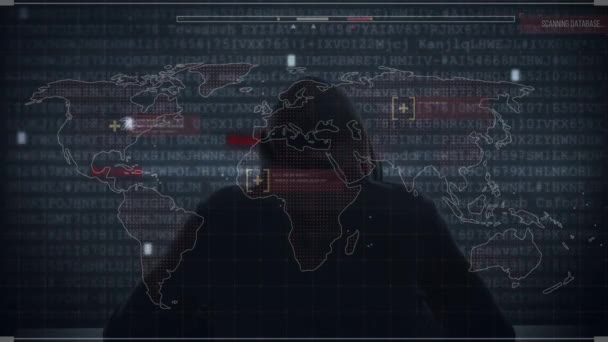 Animación Del Procesamiento Datos Través Hacker Con Computadora Portátil Seguridad — Vídeos de Stock