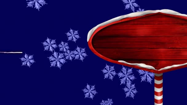 花火が爆発し コピースペースとクリスマスの木製の看板に落ちる雪のアニメーション クリスマスとお祝いのコンセプトデジタル生成ビデオ — ストック動画