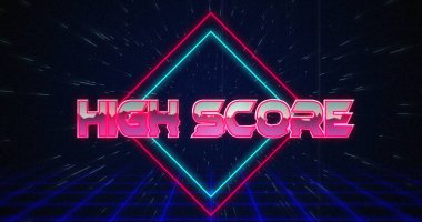 Siyah arkaplana karşı mavi ve kırmızı kareler üzerinde hata yapan retro Yüksek Puanlı metin resmi