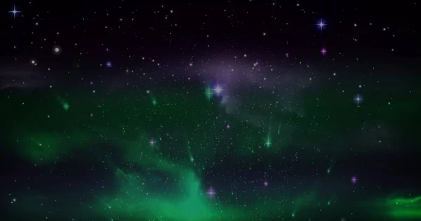 Digital Bild Röda Fyrverkerier Exploderar Himlen Och Galax Med Gröna — Stockfoto