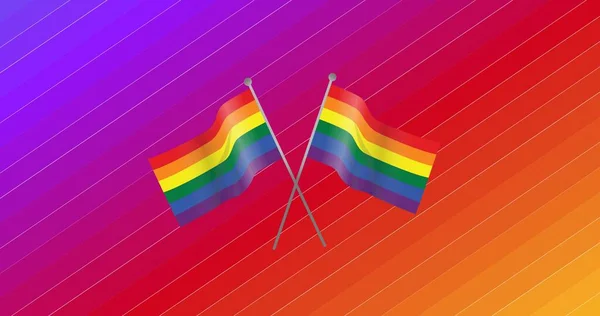 彩虹旗覆盖彩虹条纹背景 Lgbtq自豪与平等庆祝概念数码视频 — 图库照片