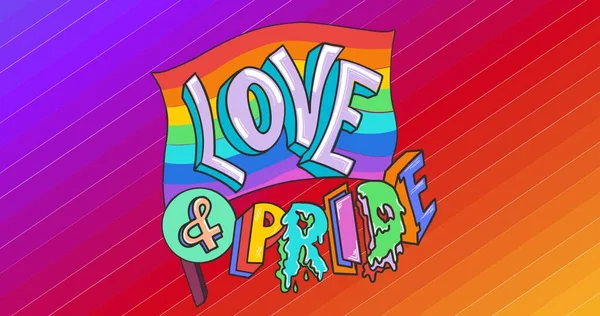 Love Pride Text Rainbow Flag Rainbow Stripes Background Lgbtq Pride — Stock Photo, Image