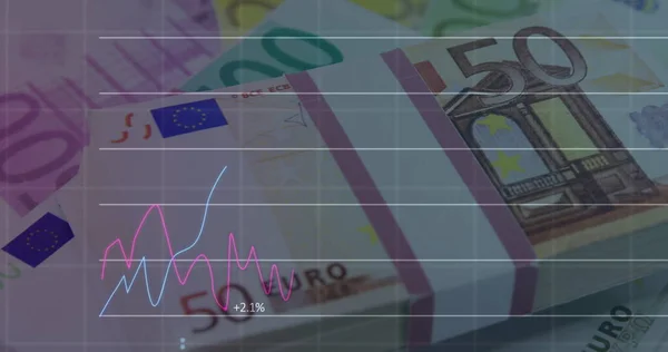Pénzügyi Adatfeldolgozás Képe Eurobankjegyeken Globális Pénzügyek Üzleti Kapcsolódási Koncepció Digitálisan — Stock Fotó