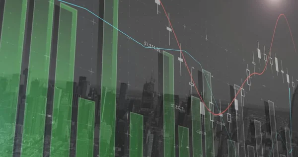 Procesamiento Datos Financieros Través Red Red Contra Paisaje Urbano Segundo —  Fotos de Stock