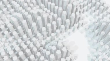 Beyaz altıgen çubukları hareket ettiren kırmızı renkli büyük satış metninin animasyonu. Perakende satış iletişimi dijital olarak oluşturulmuş video.