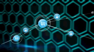 Siyah arkaplandaki bağlantı ağının canlandırılması. küresel iş, bağlantılar, veri işleme ve teknoloji konsepti dijital olarak oluşturulmuş video.