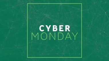 Bağlantı ağları üzerinden siber pazartesi satışı metninin animasyonu. küresel çevrimiçi satış, alışveriş ve bağlantılar konsepti dijital olarak oluşturulmuş video.