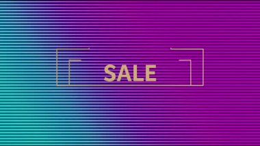 Mor arkaplandaki satış metninin canlandırması. Sosyal medya ve iletişim arayüzü kavramı dijital olarak oluşturulmuş video.