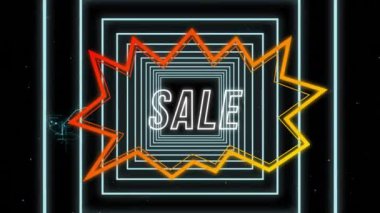 Retro konuşma balonunda satış metninin animasyonu. Alışveriş, satış ve perakende konsepti dijital olarak oluşturulmuş video.