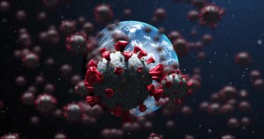 Dünya üzerinde yüzen kovid 19 hücrenin animasyonu. küresel covid 19 salgın, ilaç ve sağlık konsepti dijital olarak oluşturulmuş video.