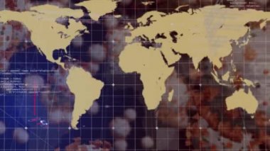 İstatistik kaydı olan covid 19 hücre ve dünya haritasının animasyonu. küresel covid 19 salgın ve veri işleme konsepti dijital olarak oluşturulmuş video.