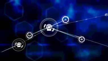 Mavi arkaplandaki bağlantı ağının canlandırılması. küresel iş, bağlantılar, veri işleme ve teknoloji konsepti dijital olarak oluşturulmuş video.