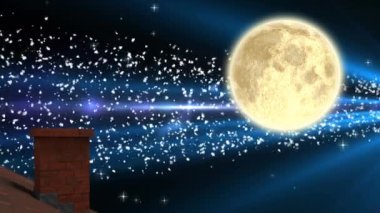 Bacalı, karlı ve dolunaylı kış yılbaşı manzarası. Noel, kış ve kutlama konsepti dijital olarak oluşturuldu.