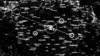 Siyah arkaplandaki bağlantı ağının canlandırılması. küresel iş, bağlantılar, veri işleme ve teknoloji konsepti dijital olarak oluşturulmuş video.