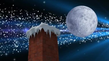 Bacalı, karlı ve dolunaylı kış yılbaşı manzarası. Noel, kış ve kutlama konsepti dijital olarak oluşturuldu.