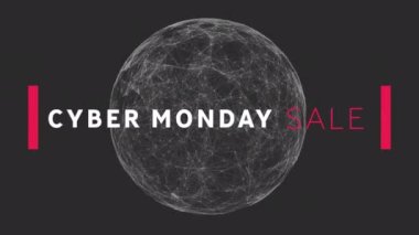 Bağlantı ağları üzerinden siber pazartesi satışı metninin animasyonu. küresel çevrimiçi satış, alışveriş ve bağlantılar konsepti dijital olarak oluşturulmuş video.