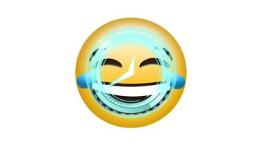 Saatin üzerindeki mutlu emoji simgesinin animasyonu. küresel sosyal medya ve iletişim konsepti dijital olarak oluşturulmuş video.