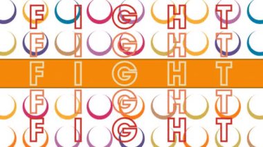 Renkli grafikler ve şekiller üzerine dövüş metninin animasyonu. arkaplan, sosyal medya ve iletişim konsepti dijital olarak oluşturulmuş video.