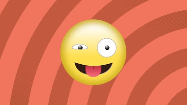 Animation Glad Emoji Över Randig Bakgrund Sociala Medier Och Kommunikationskoncept — Stockvideo