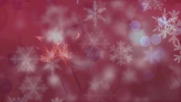 Animation Von Schnee Der Über Feuerwerk Und Lichter Fällt Weihnachten — Stockvideo