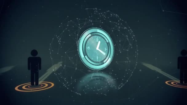 Animação Ícone Relógio Rede Conexões Sobre Fundo Preto Conexões Globais — Vídeo de Stock