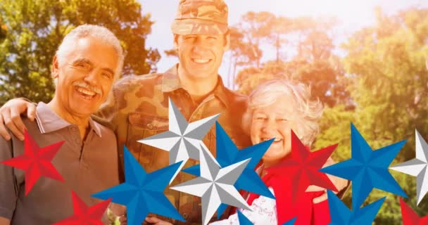 Animation Stars Moving Soldier Parents Patriotism Celebration Concept Digitally Generated — Stock Video