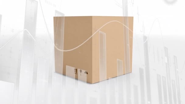 Animación Del Procesamiento Estadístico Sobre Caja Cartón Concepto Global Envío — Vídeos de Stock
