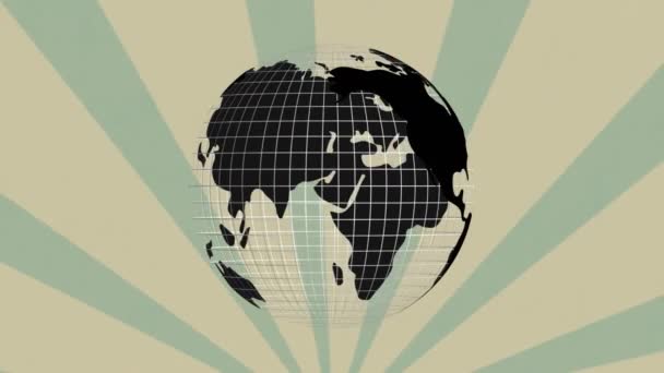 Анимация Вращения Земного Шара Полосатом Фоне Социальные Медиа Коммуникационная Концепция — стоковое видео