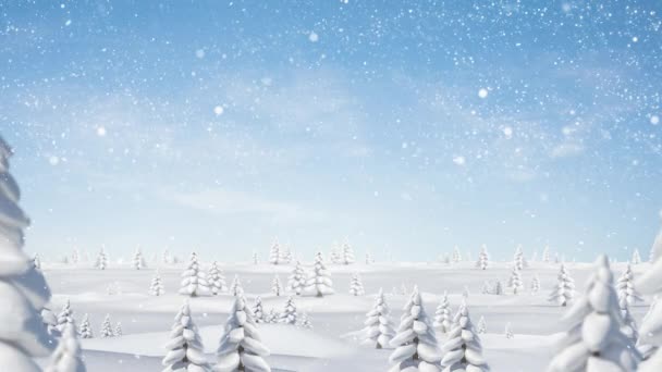 Animace Padajícího Sněhu Stromy Modrém Pozadí Vánoční Tradiční Slavnostní Koncept — Stock video