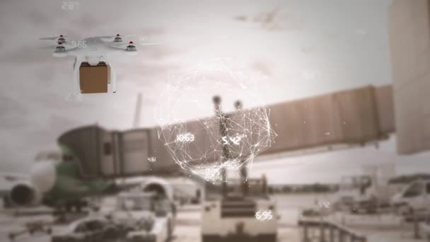 Animation Του Δικτύου Των Συνδέσεων Πάνω Από Drone Αγροτεμάχιο Πάνω — Αρχείο Βίντεο
