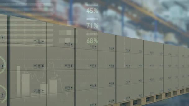 Animación Del Procesamiento Estadístico Sobre Cajas Cartón Cinta Transportadora Concepto — Vídeos de Stock