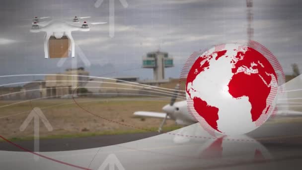 Animazione Rete Connessioni Drone Con Pacco Sopra Grembiule Aeroporto Spedizione — Video Stock