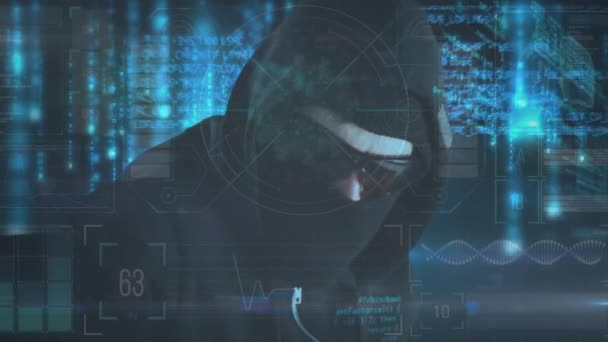 Animazione Del Trattamento Dei Dati Tramite Hacker Con Laptop Sicurezza — Video Stock