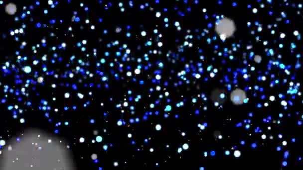 Animation Taches Lumineuses Bleues Blanches Élevant Sur Fond Noir Concept — Video