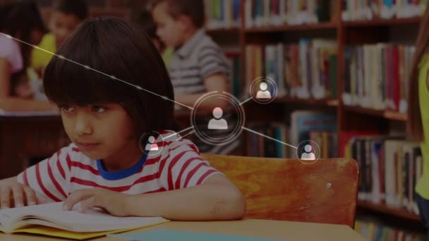 Анімація Мереж Язків Між Школярами Класі Глобальна Освіта Цифровий Інтерфейс — стокове відео