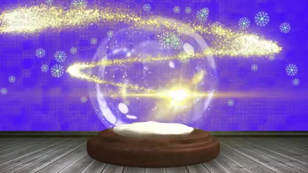 Animation Des Salutations Saison Texte Dans Boule Neige Étoile Filante — Video