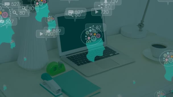 Ofis Üzerinde Hareket Eden Simgelerin Canlandırması Ticari Bağlantılar Teknoloji Dijital — Stok video