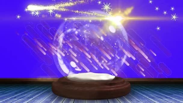 Animation Christmas Season Greetings Text Snow Globe Shooting Star Blue — Stock Video