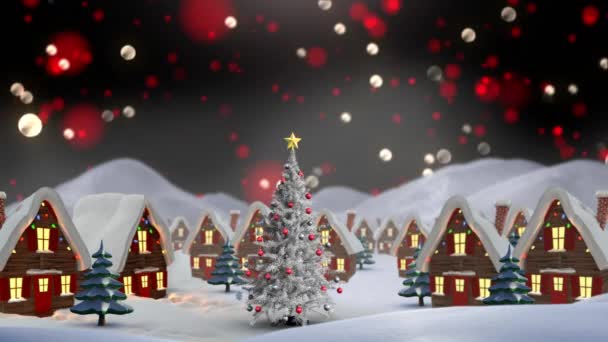 Анімація Снігу Падає Над Будинками Казковим Світлом Різдво Традиція Концепція — стокове відео