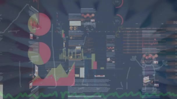 Animation Von Statistiken Und Datenverarbeitung Über Familienziehen Globales Verbindungskonzept Digital — Stockvideo