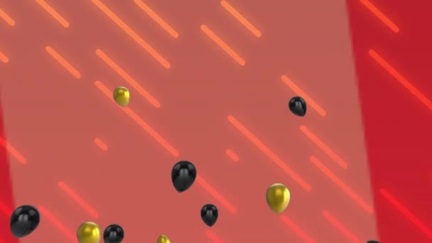 红色文字的动画销售 在橙色的霓虹灯线 红色和金色气球在黑色 零售贸易 交流和活动概念数码制作的视频 — 图库视频影像