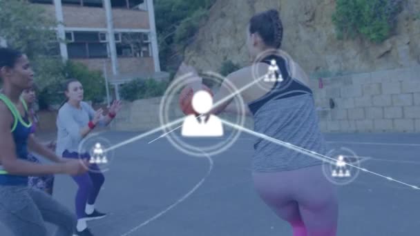 Animation Réseaux Connexions Sur Les Joueuses Basket Ball Médias Sociaux — Video